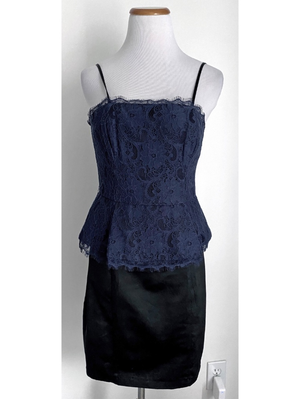 Kate Young for Target Navy Blue & Black Lace Satin Cocktail Mini Dress, Size 2